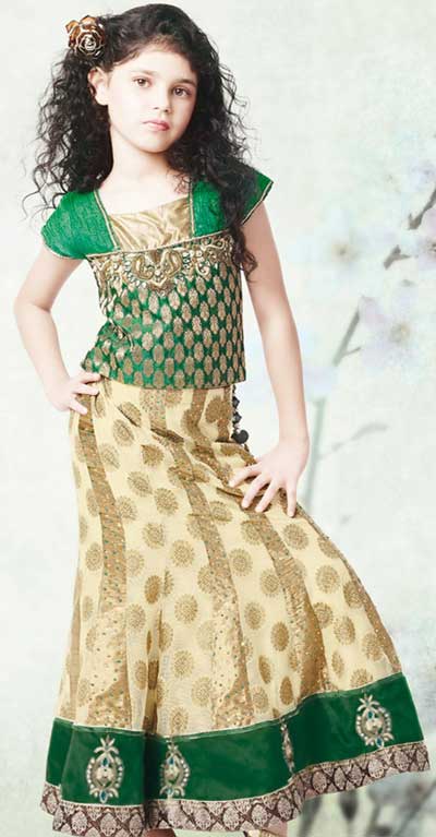Little Girls Kids Sharara Lehenga Choli 2015 Indian Designs Green Dress