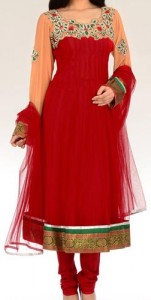 Beautiful Net Red Colors Frocks Suits Dress 2015 Anarkali Neck Designs