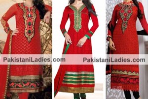 Beautiful Red Dresses Salwar Kameez Suits & Neck Gala Designs