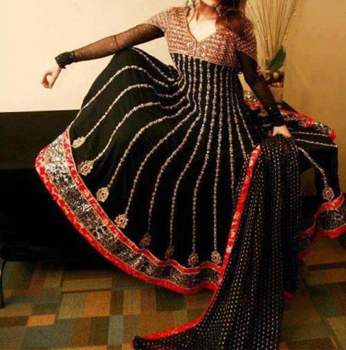 Black Beautiful Kalidar Suits, Kaliyon Kali Wali Frocks Designs 2015 Pakistan India