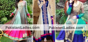 Fashionable Colorful Gown Dresses Plates Wali Shirts Frock Kameez 2015 Pakistan India