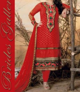 Red Colour Punjabi Salwar Kameez Suits Neck Designs 2015 Dresses