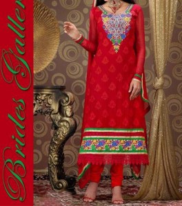 Red Punjabi Salwar Kameez Suits Neck Designs 2015 Dresses Chiffon