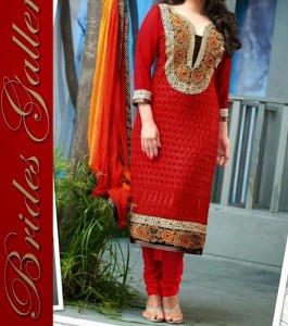 Red Punjabi Salwar Kameez Suits Neck Gala Style Designs 2015 Dresses