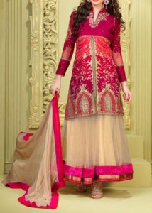 Stylish-Multiple-Color-Panel-Frocks-Designs-2015-or-Colorful-Wedding Sherwani Suits Designs for Women in India Pakistan