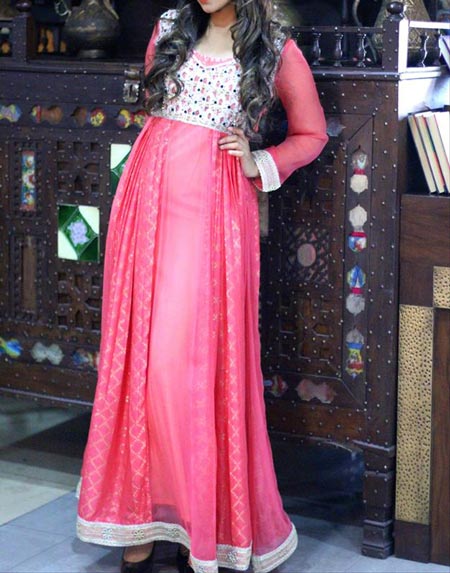 New Frock Design 2016 Latest Style Fashion Pakistan India Pink