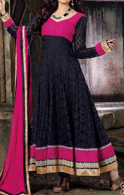Anarkali Frocks Suit 2016 2017 Designs Fashion in India Pakistan Black Pink