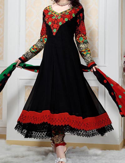 Anarkali Frocks Suit 2016 2017 Designs Fashion in India Pakistan Black