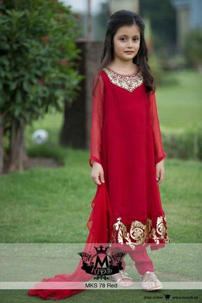 Maria-B-Little-Girls-Baby-Girls-Party-Wedding-Dress-Suit-Pakistani-Indian-2016-2017-Red