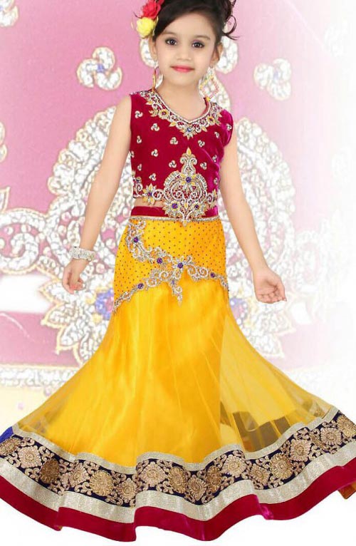 beautiful-yellow-Latest Sharara and Gharara Designs For Kids 2016 2017 Ghagra Choli