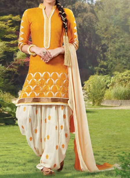 New Fashion Punjabi Salwar Kameez Patiala Suits Neck Designs 2016 2017 India Yellow