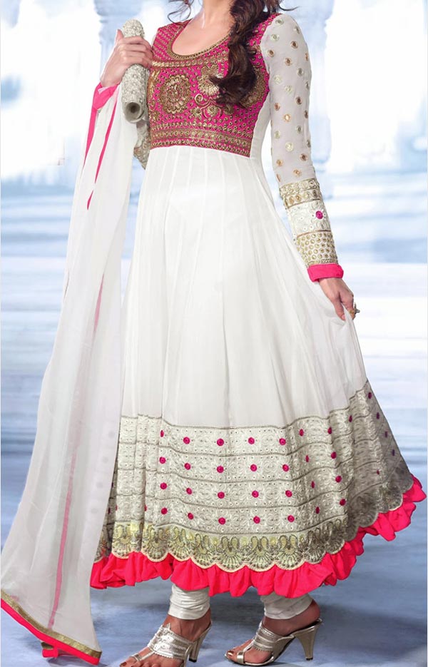 Latest Gowns Floor Length Anarkali Frocks Suits Indian Actress Dress 2017 2018 Dia Mirza White