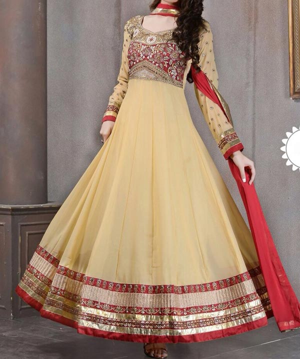 cream Latest Gowns Floor Length Anarkali Frocks Suits Indian Actress Dress 2017 2018