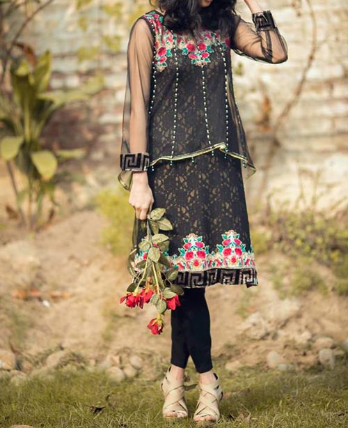 Net Dresses Designs 2017 2018, Net Frocks Gown, Shalwar Kameez Black