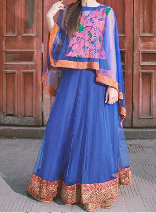 Net Dresses Designs 2017 2018, Net Frocks Gown, Shalwar Kameez Blue