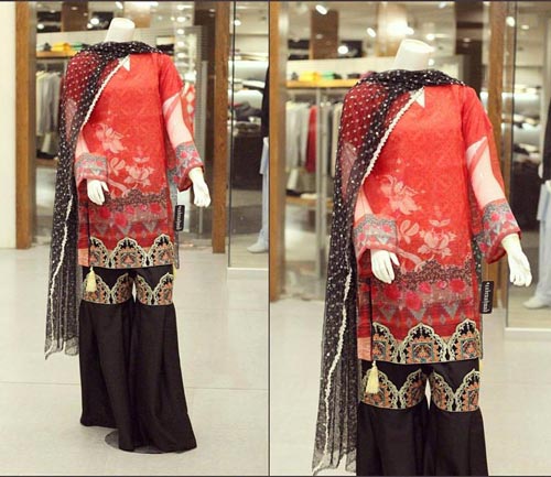 Net Dresses Designs 2017 2018, Net Frocks Gown, Shalwar Kameez Red Black