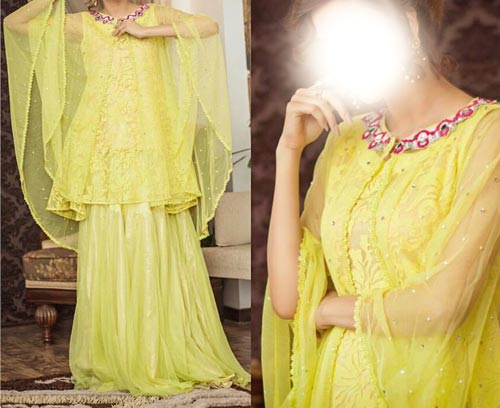 Net Dresses Designs 2017 2018, Net Frocks Gown, Shalwar Kameez Yellow